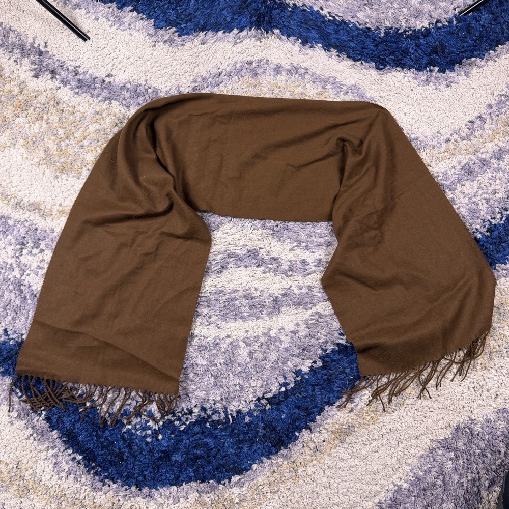100% Cashmere Scarf Made In Scotland Brown Soft‎ And Warm 62" Long 12.5 Wide